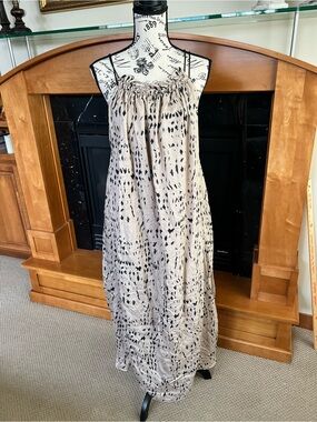 H&M Beige Maxi Dress with Black Print and Spaghetti Straps